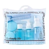 Travel portioning bottle set, portable personal care empty bottle with fluffy clip, lotion spray bottle, macaron storage box, business trip and travel portioning tools Application Scenario